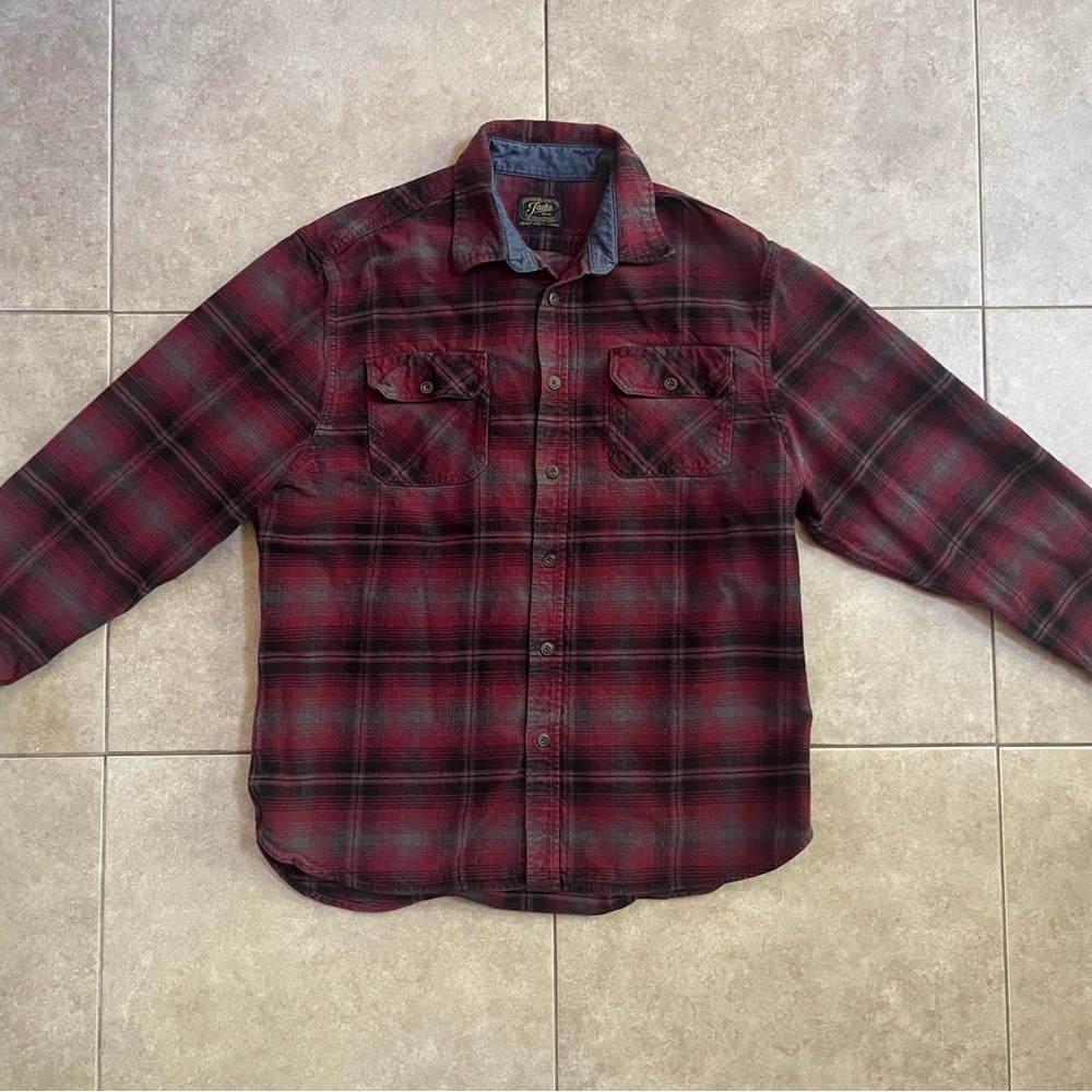 Jachs Heritage Heavyweight Flannel Shirt Men XL, maroon Plaid Cotton Outdoor EUC